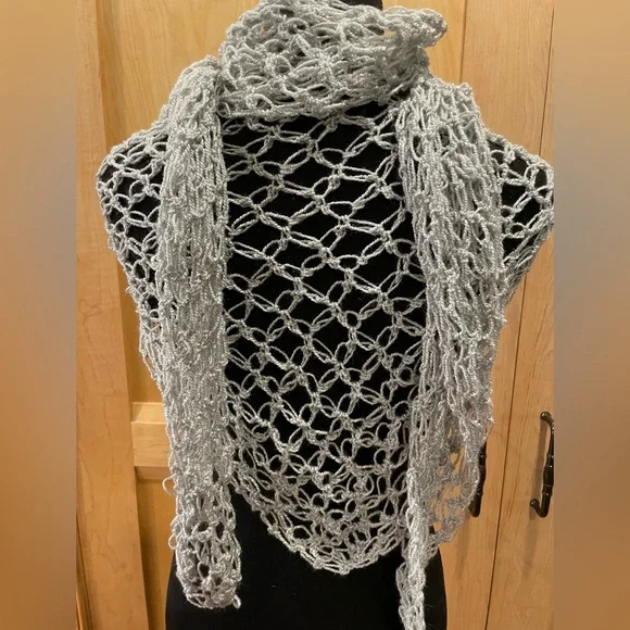 Crochet Grey and Silver Wrap - Picture 5 of 8